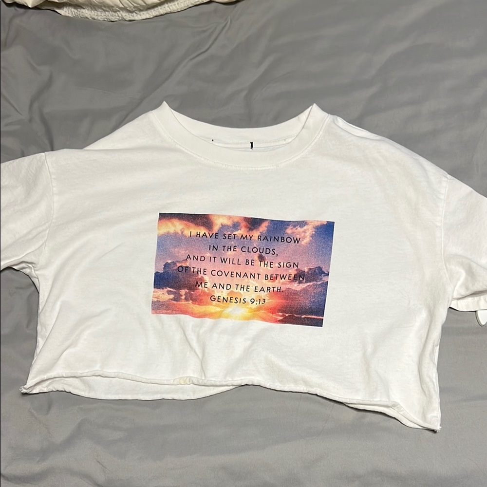 Forever 21 White Crop Top with Graphic Print